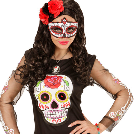 e-carnavalskleding-SYK Armband met schedels en rozen