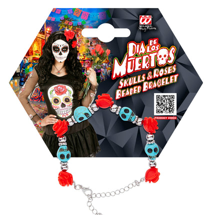 e-carnavalskleding-SYK Armband met schedels en rozen