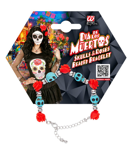 e-carnavalskleding-SYK Armband met schedels en rozen