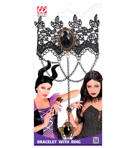 e-carnavalskleding-SYK Armband van kant met zwarte ring