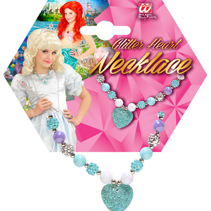 e-carnavalskleding-SYK Bedelketting met hartje in  azuurblauw