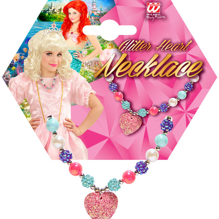 e-carnavalskleding-SYK Bedelketting met roze hartje