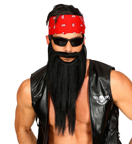 e-carnavalskleding-SYK Biker Lange baard met snor zwart