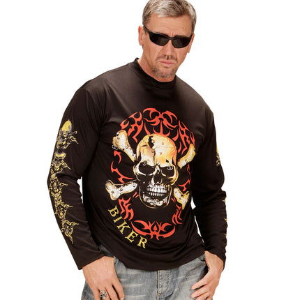 e-carnavalskleding-SYK Biker shirt met schedel en botten