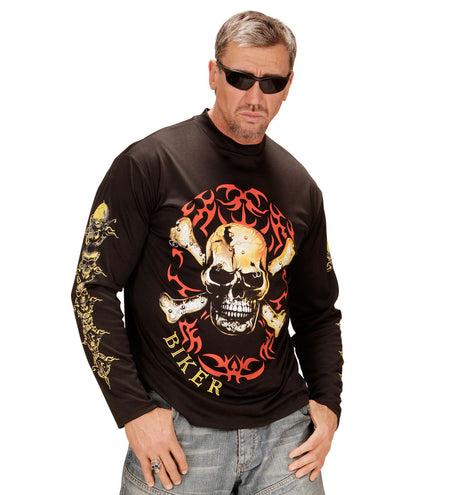 e-carnavalskleding-SYK Biker shirt met schedel en botten