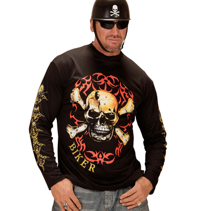 e-carnavalskleding-SYK Biker shirt met schedel en botten
