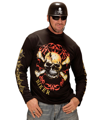 e-carnavalskleding-SYK Biker shirt met schedel en botten