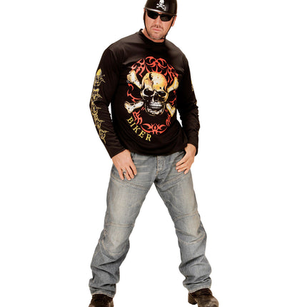 e-carnavalskleding-SYK Biker shirt met schedel en botten