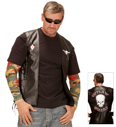 e-carnavalskleding-SYK Bikervest Outlaw lederlook