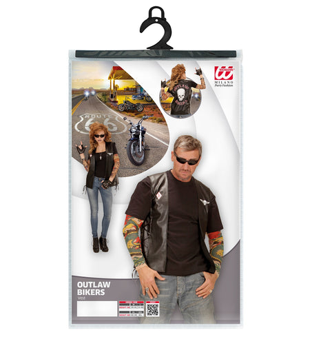 e-carnavalskleding-SYK Bikervest Outlaw lederlook