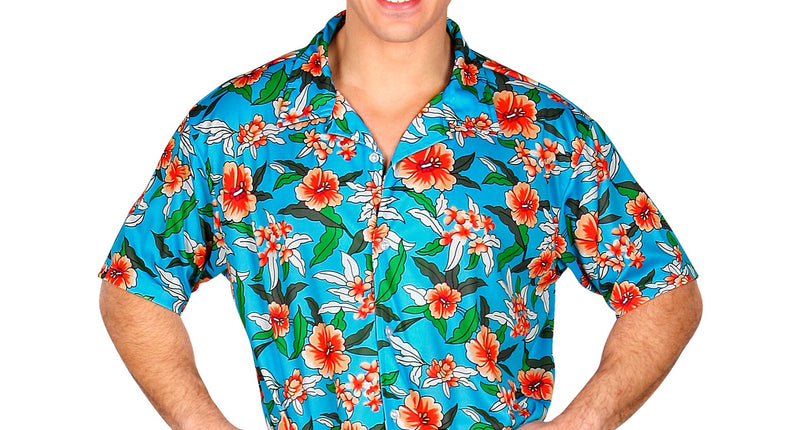 e-carnavalskleding-SYK Blauw Hawaii shirt met print