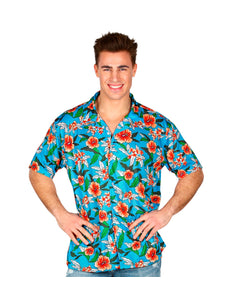 e-carnavalskleding-SYK Blauw Hawaii shirt met print