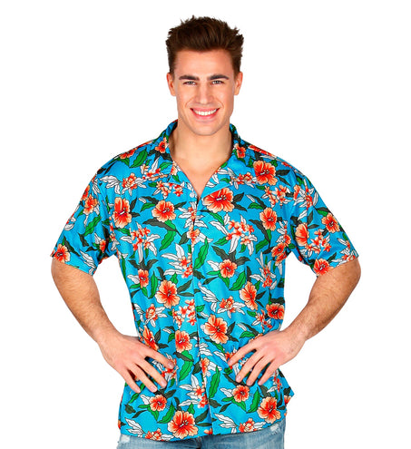 e-carnavalskleding-SYK Blauw Hawaii shirt met print