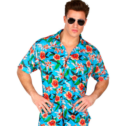 e-carnavalskleding-SYK Blauw Hawaii shirt met print