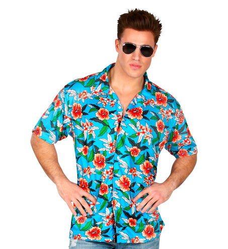 e-carnavalskleding-SYK Blauw Hawaii shirt met print