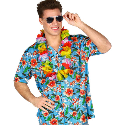 e-carnavalskleding-SYK Blauw Hawaii shirt met print