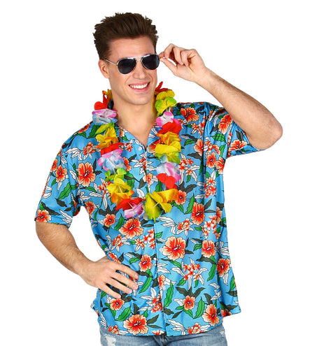 e-carnavalskleding-SYK Blauw Hawaii shirt met print
