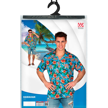 e-carnavalskleding-SYK Blauw Hawaii shirt met print