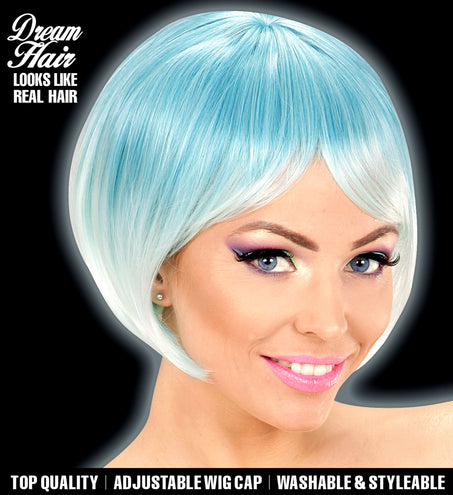 e-carnavalskleding-SYK Blauw turquoise boblijn pruik
