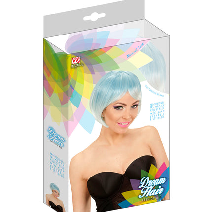 e-carnavalskleding-SYK Blauw turquoise boblijn pruik