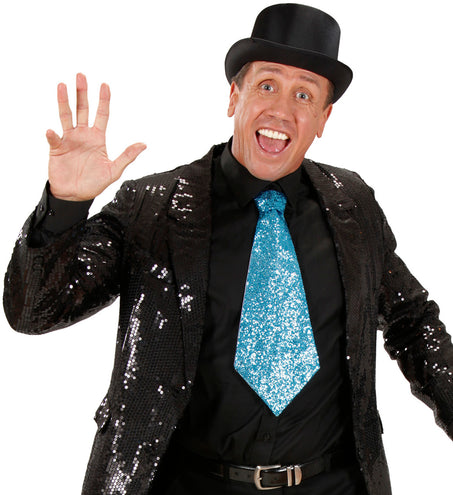 e-carnavalskleding-SYK Blauwe glitter stropdas