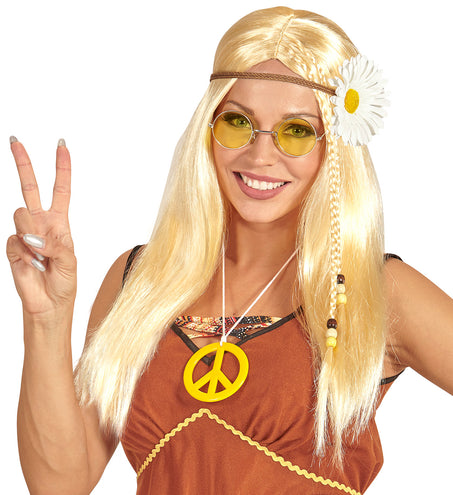 e-carnavalskleding-SYK Blonde hippie pruik met haarband
