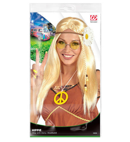 e-carnavalskleding-SYK Blonde hippie pruik met haarband