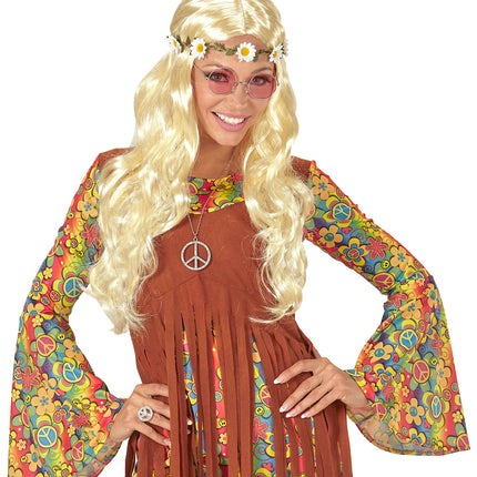 e-carnavalskleding-SYK Blonde hippie pruik met margrietjes