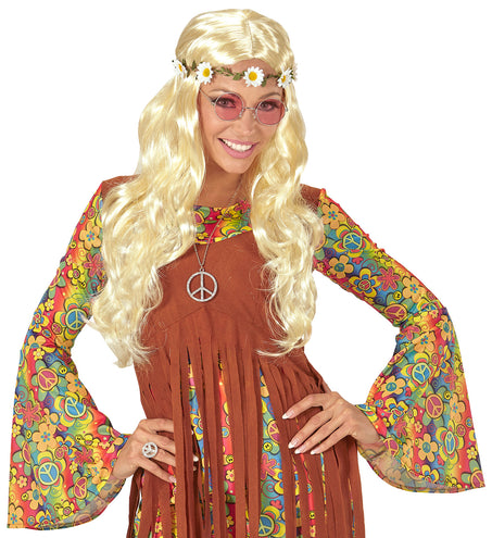 e-carnavalskleding-SYK Blonde hippie pruik met margrietjes