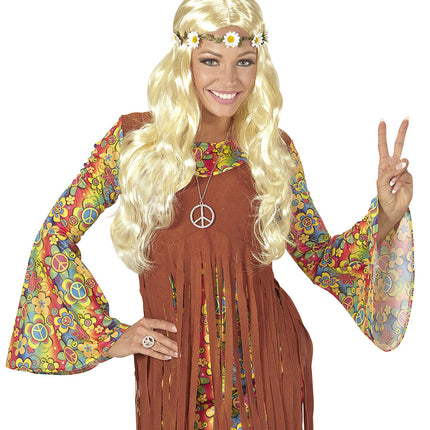 e-carnavalskleding-SYK Blonde hippie pruik met margrietjes