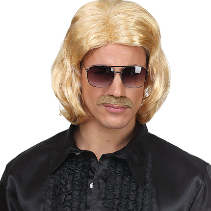 e-carnavalskleding-SYK Blonde macho pruik met snor
