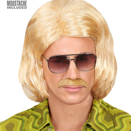 e-carnavalskleding-SYK Blonde macho pruik met snor