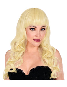 e-carnavalskleding-SYK Blonde pruik met pony en lang krullend haar