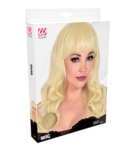 e-carnavalskleding-SYK Blonde pruik met pony en lang krullend haar
