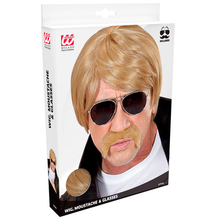 e-carnavalskleding-SYK Blonde pruik met snor heren