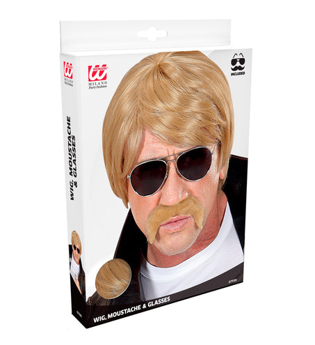 e-carnavalskleding-SYK Blonde pruik met snor heren