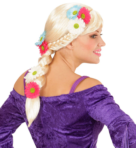 e-carnavalskleding-SYK Blonde Rapunzel pruik met vlecht en bloemen