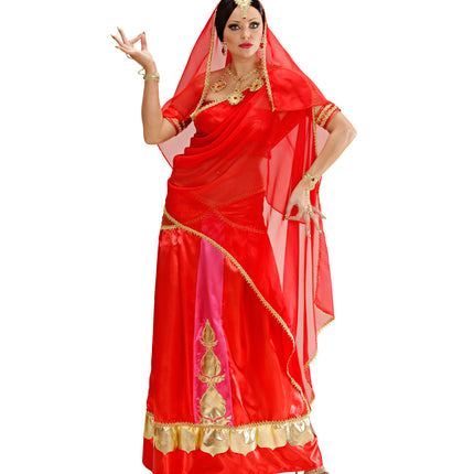 e-carnavalskleding-SYK Bollywood pak rood Indische vrouw