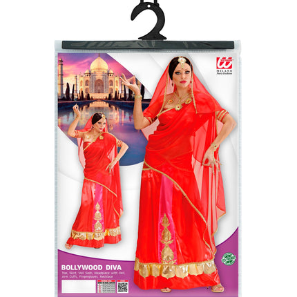 e-carnavalskleding-SYK Bollywood pak rood Indische vrouw