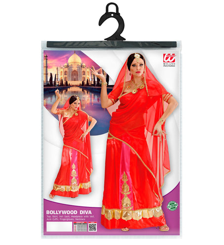 e-carnavalskleding-SYK Bollywood pak rood Indische vrouw