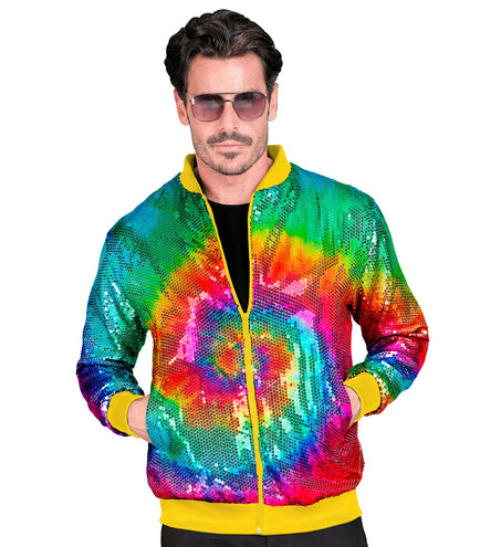 e-carnavalskleding-SYK Bomberjas pailletten Hippie tie dye