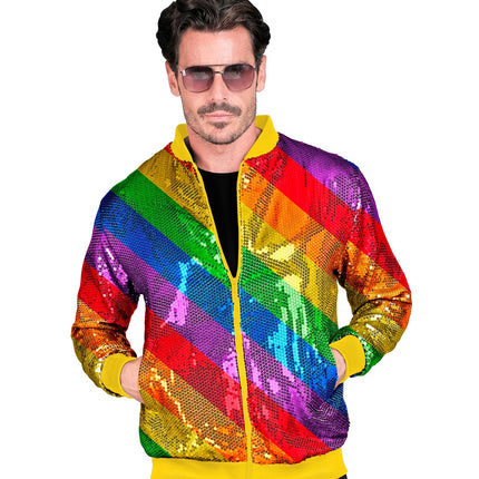 e-carnavalskleding-SYK Bomberjas pailletten regenboog