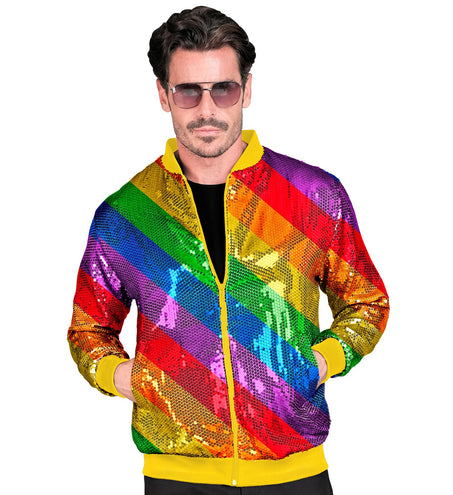 e-carnavalskleding-SYK Bomberjas pailletten regenboog