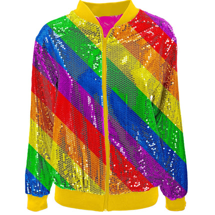 e-carnavalskleding-SYK Bomberjas pailletten regenboog