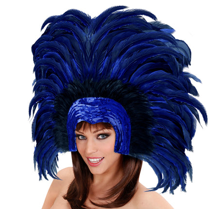 e-carnavalskleding-SYK Braziliaanse veren hoofdbedekking blauw