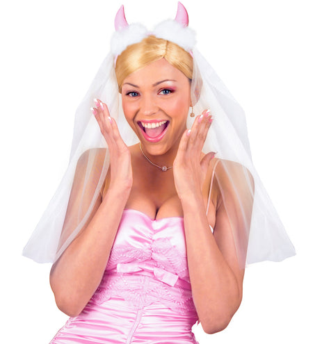 e-carnavalskleding-SYK Bride to be sluier met roze hoorntjes