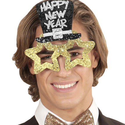 e-carnavalskleding-SYK Bril, Happy New Year Goud
