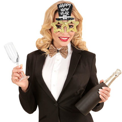 e-carnavalskleding-SYK Bril, Happy New Year Goud