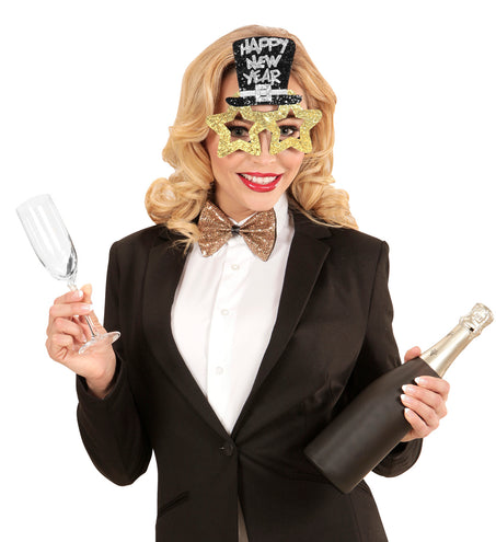 e-carnavalskleding-SYK Bril, Happy New Year Goud