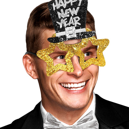 e-carnavalskleding-SYK Bril, Happy New Year Goud